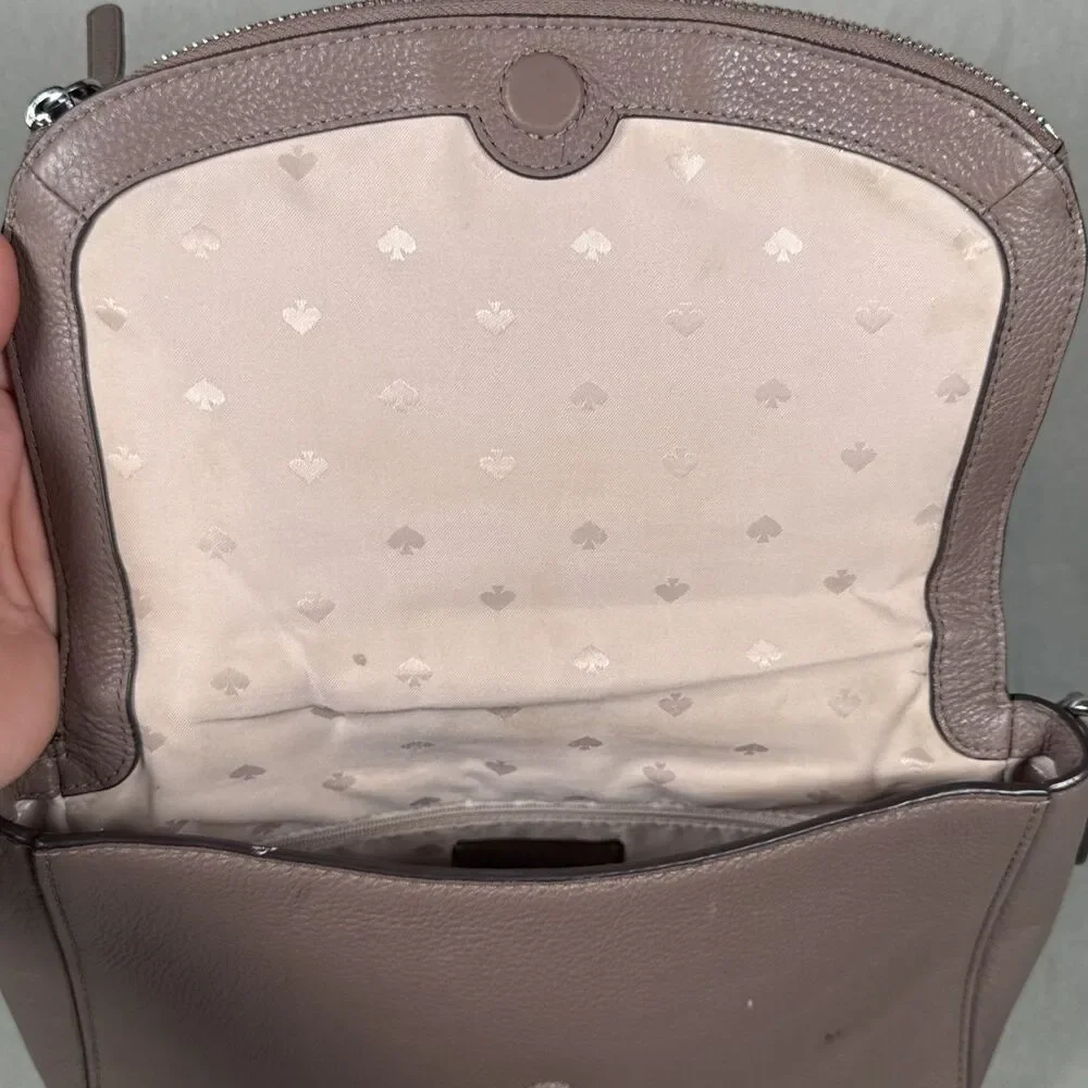 Kate Spade New York Taupe Medium Flap Shoulder Bag Womens Handbag Poor/Fair Cond